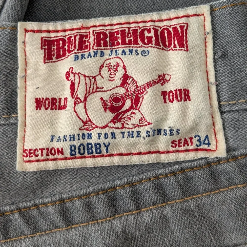 True Religion Men's Bobby Straight Relaxed Grey Crisp Wash Size 33
